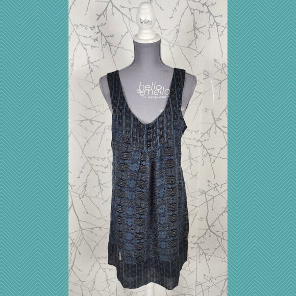 Kensie Blue Artsy Print 100% Silk Deep V-Neck Shift Dress - Picture 1 of 4